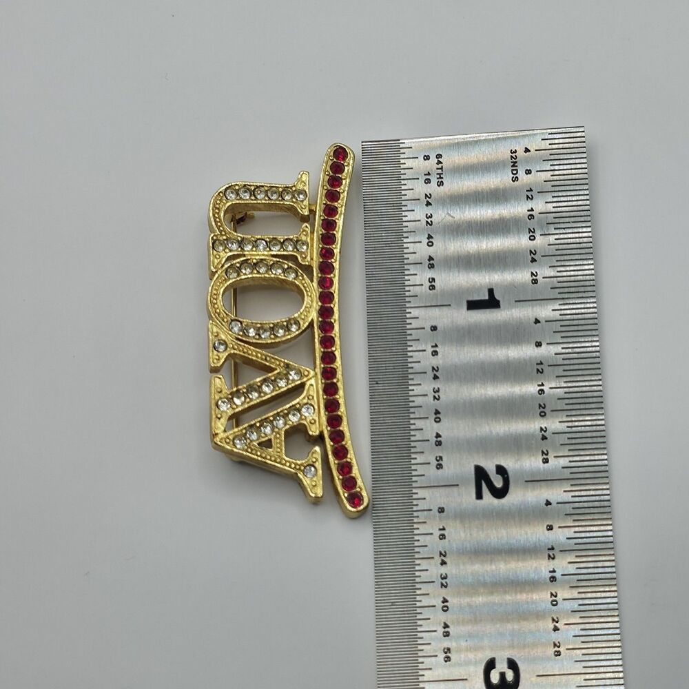 Avon Red\Clear Goldtone Rhinestone Pin 2" - Picture 4 of 4